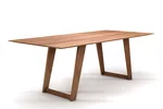 Vollholz Tisch aus Eiche nach Maß mit Facettenkante und Holz-Tischuntergestell