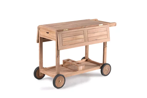 Barwagen, Outdoor Servierwagen aus Teakholz mit Schublade & Tablett geschlossen