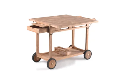Barwagen aus Teakholz mit Schublade und Tablett – Outdoor Servierwagen