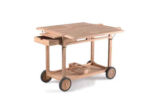 Barwagen – Outdoor Servierwagen aus Teakholz Barwagen aus Teakholz mit Schublade und Tablett – Outdoor Servierwagen
