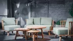 Relax-Lounge DL1376 aus recyceltem Teakholz mit Sofa, Sessel und runden Beistelltischen