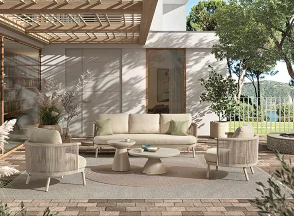 Gartenlounge GTI8103 aus Aluminium mit Rope-Design und Teakholz