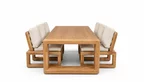 Low Dining Tisch aus recyceltem Teakholz mit sechs Lounge-Stühlen