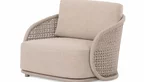 1-Sitzer Outdoor Loungesessel aus Aluminium mit hellgrauer Rope-Bespannung und beigen Outdoor-Polstern