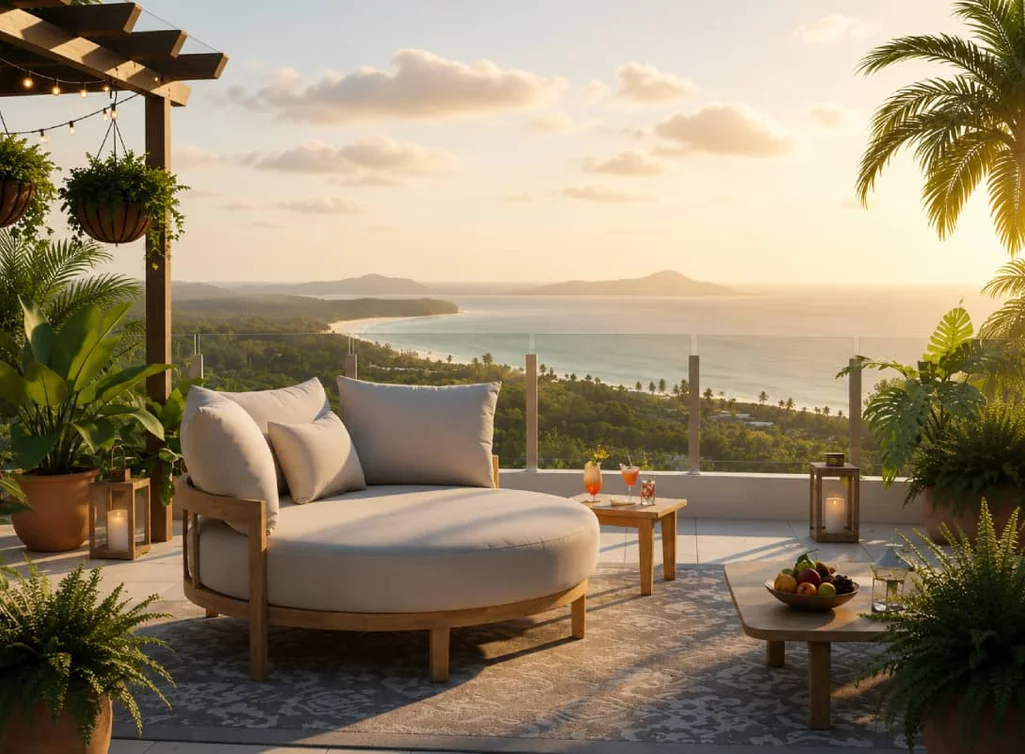 Outdoor Love Seat GA901 auf einer stilvollen Terrasse mit Meerblick