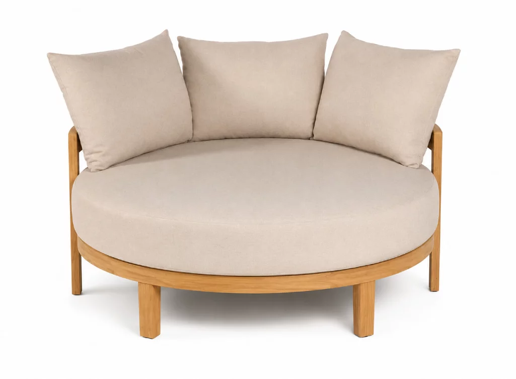 Rundes Outdoor Lounge-Sofa GA901 aus massivem Teakholz mit wetterfesten Kissen