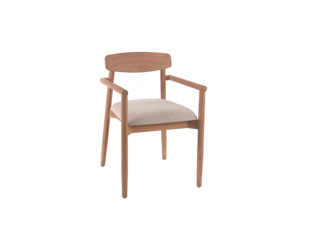 Outdoor-Stuhl 14g aus Teakholz mit Rundholz-Armlehnen und -Beine