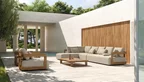 Modulare Gartenlounge EDV5136 aus Teakholz mit Ecru Polstern auf moderner Terrasse