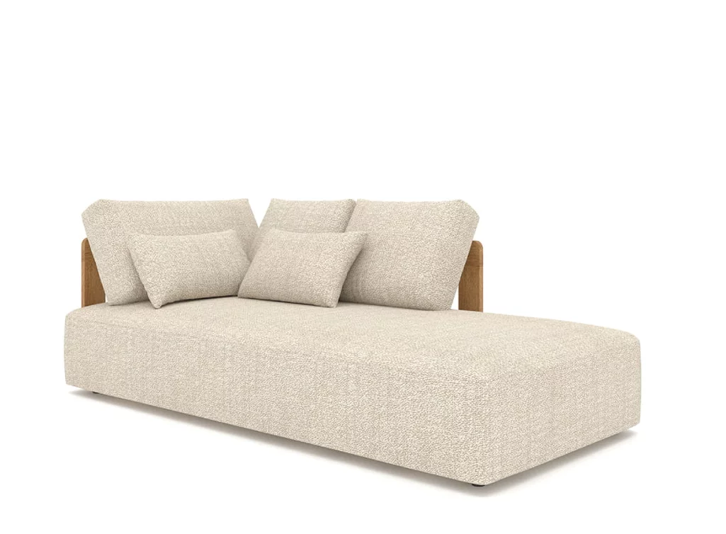 Longchair Modul der Gartenlounge EDV5136 aus Teakholz mit Ecru Polstern