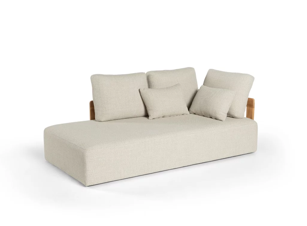 Longchair Modul der Gartenlounge EDV5136 aus Teakholz mit Ecru Polstern