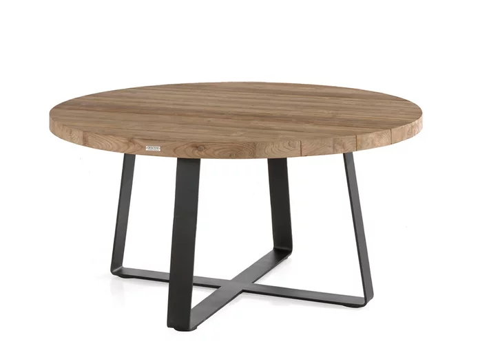 Gartentisch Holz rund aus Teak und Metall gefertigt, Modell BAW816-R.