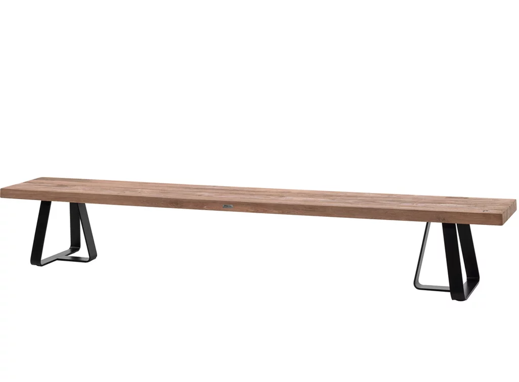 Teak Gartenbank mit Metall 250x40cm Holzpiloten