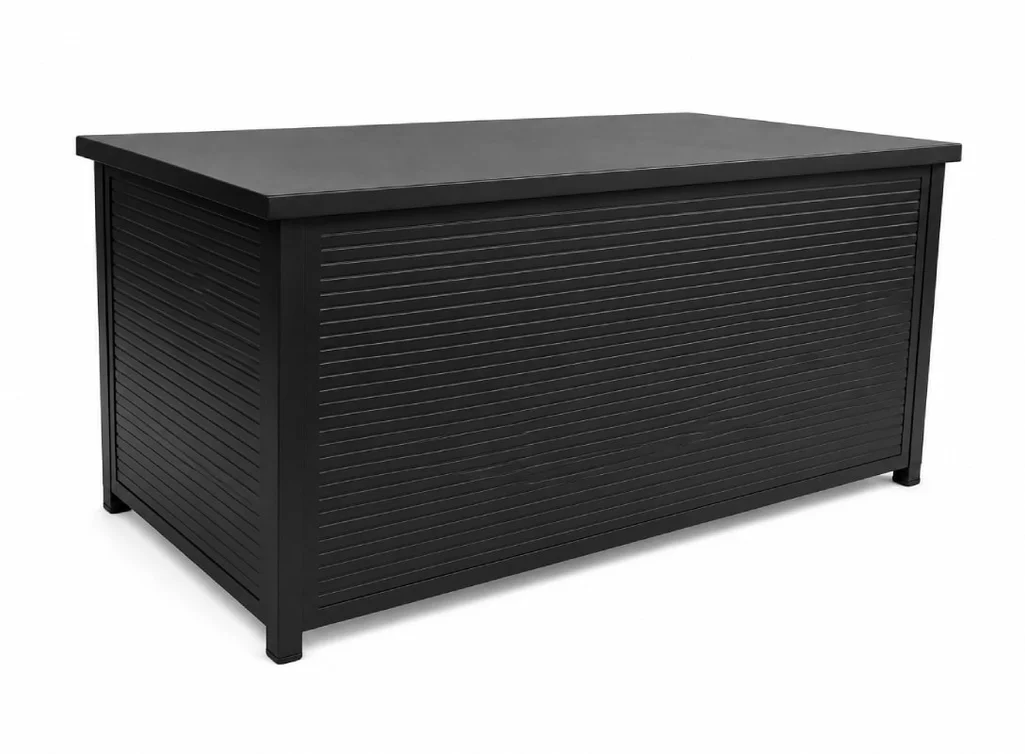 Outdoor Kissenbox aus Aluminium in Charcoal mit geschlossenem Deckel