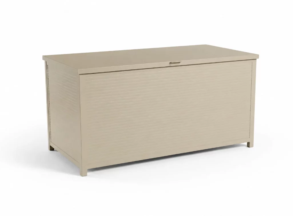 Wetterfeste Aluminium Kissenbox GA8501 in Leinen – Frontansicht