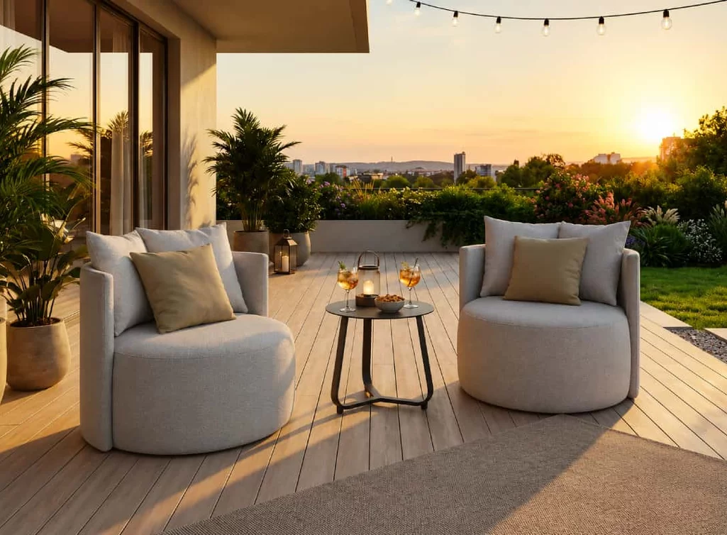 Outdoor Lounge-Sessel G3 auf einer modernen Terrasse mit hochwertiger Gartenlounge