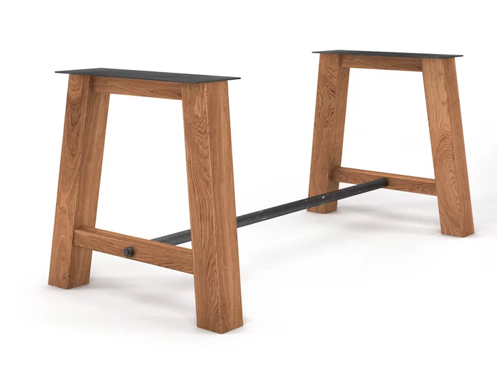 Holzuntergestell Esstisch nach Maß mit einer Metallstrebe aus Stahl