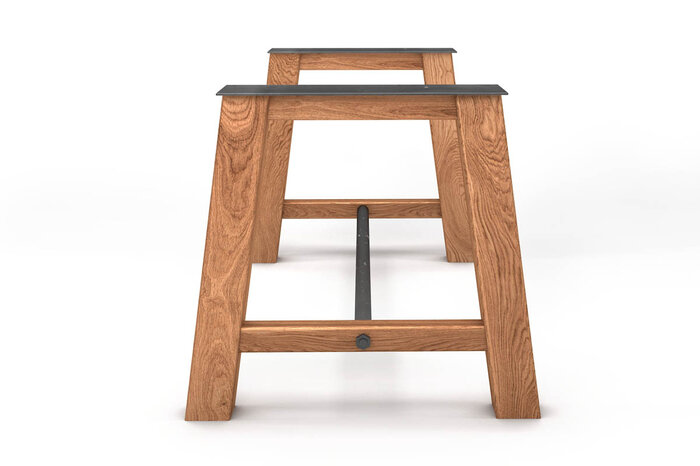 Tisch Holzgestell nach Maß in massiver Ausführung mit einer Stahlstrebe