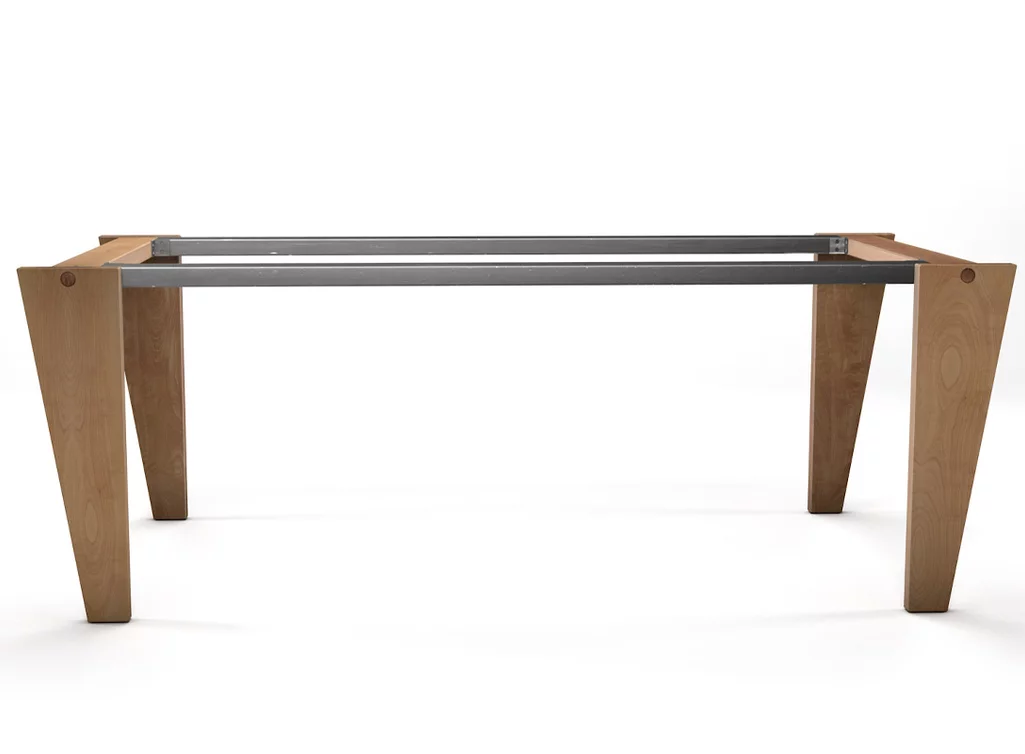 Selbsttragendes Untergestell nach Maß aus Buche in Verbindung mit Stahlelementen