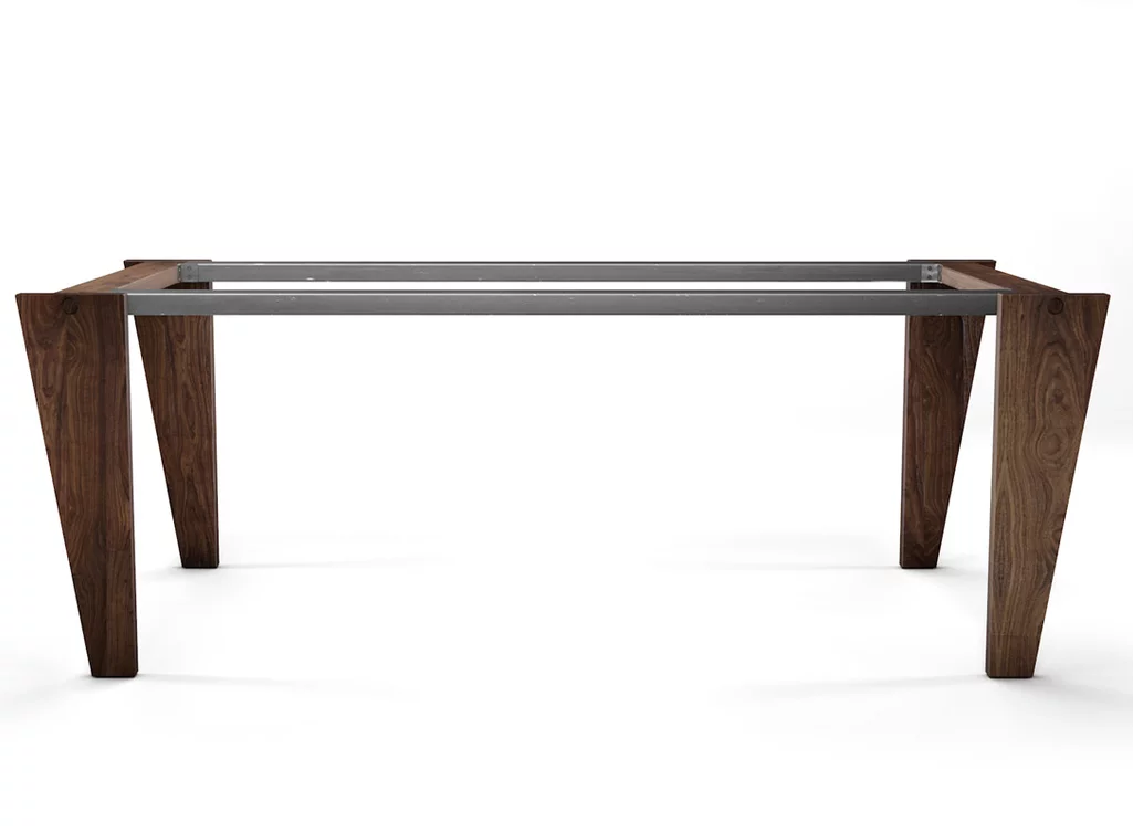 Nussbaum Untergestell auf Maß mit Stahl Streben in selbsttragender Ausführung Nussbaum Untergestell auf Maß mit Stahl Streben in selbsttragender Ausführung