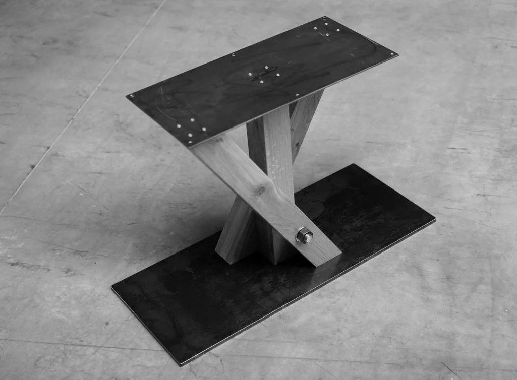 Buchenholz Stahl Mittelfuß Gestell mit Aufnahmeplatte neu