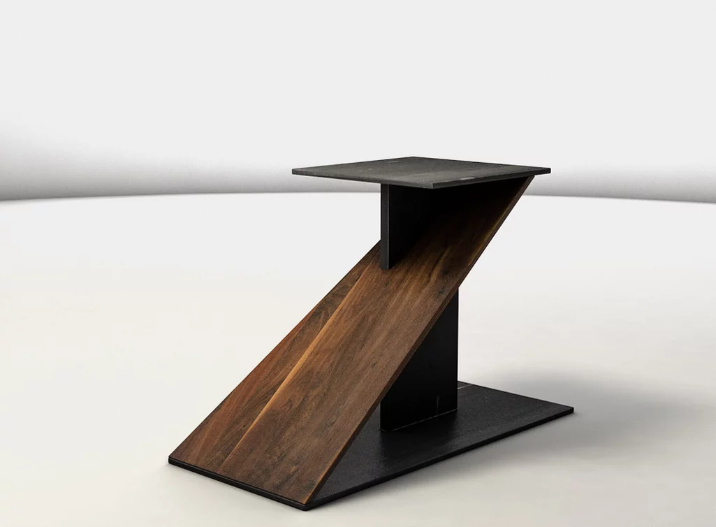 Design Tischgestell aus Nussbaum nach Maß massiv mit purem Stahl gefertigt