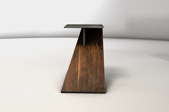 Tisch Untergestell mit einfacher Montage nach Maß aus Nussbaum und Stahl gefertigt