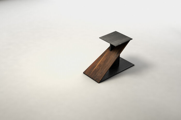 Tischgestell Mittelfuß aus Nussbaum massiv auf Maß mit puren Stahlelementen gefertigt