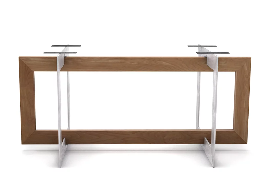 Tischuntergestell in selbsttragender Ausführung Buche in Verbindung mit Stahl