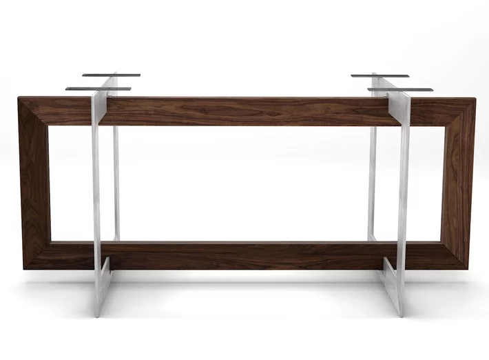 Tischuntergestell aus Nussbaum und Eisen selbsttragend nach Maß vollmassiv gefertigt