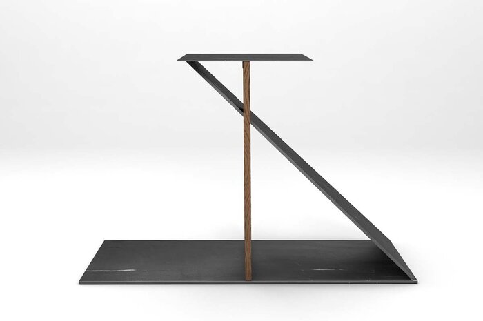 Tischuntergestell im Minimal Design aus Eiche Altholz und Stahl