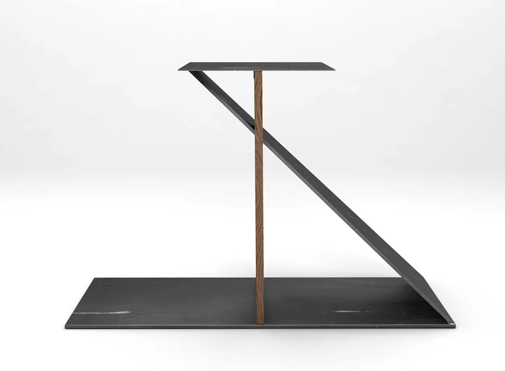 Tischuntergestell im Minimal Design aus Eiche Altholz und Stahl