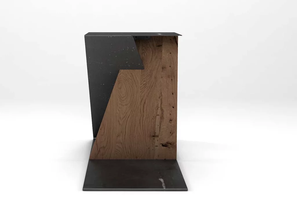 Esstisch Mittelfuß modern aus Balkeneiche und Stahl