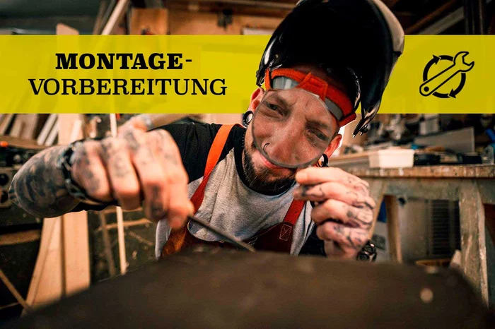Montagevorbereitung Tischgestell mit Tischplatte verbinden