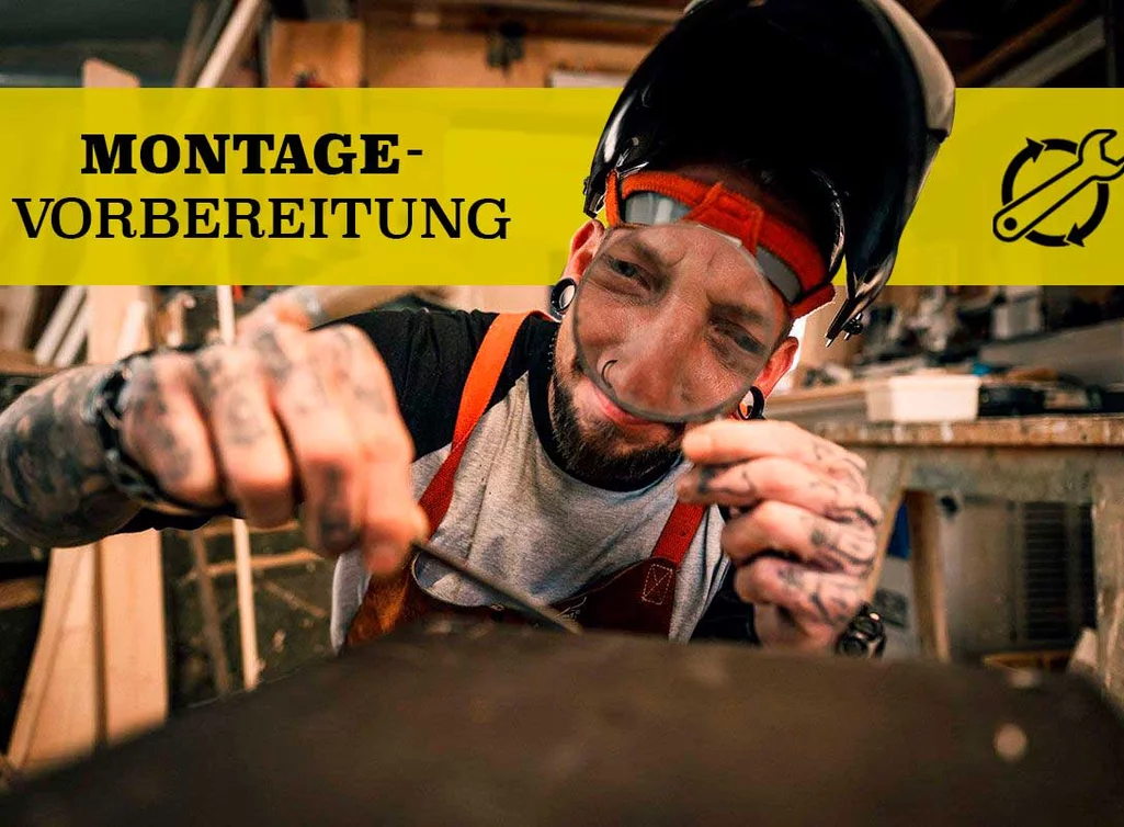 Montagevorbereitung Tischgestell mit Tischplatte verbinden