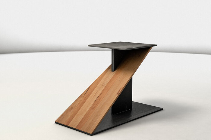 Mittelfuß Tischgestell aus Kernbuche und Stahl im modernen Design