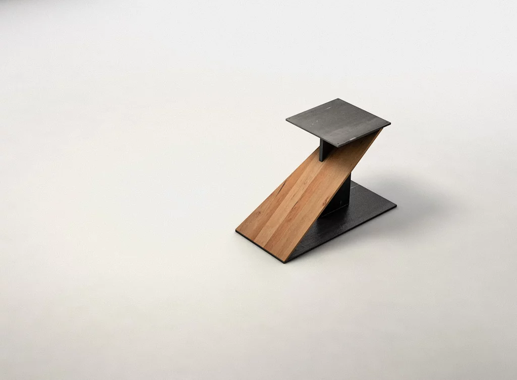 Tischuntergestell aus Kombination Kernbuche und Stahl im modernen Look gefertigt Tischuntergestell aus Kombination Kernbuche und Stahl im modernen Look gefertigt