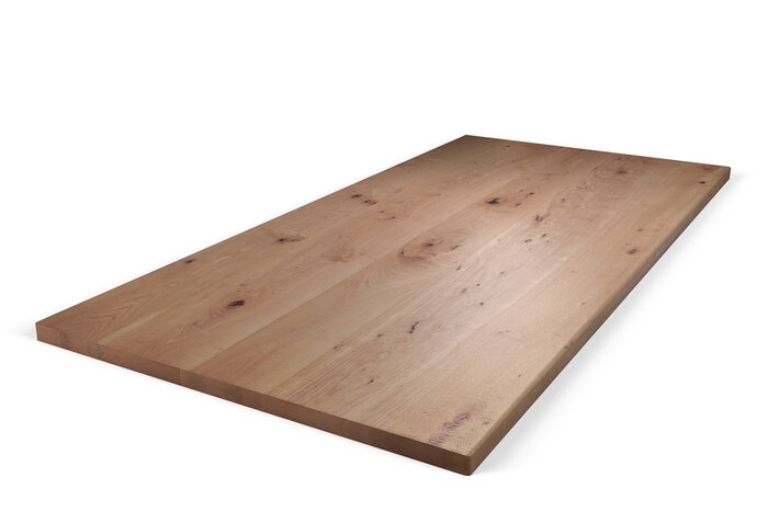 Aufgedoppelte Echtholz Tischplatte aus Buche mit charakterstarkem Ast - und Splintholzanteil