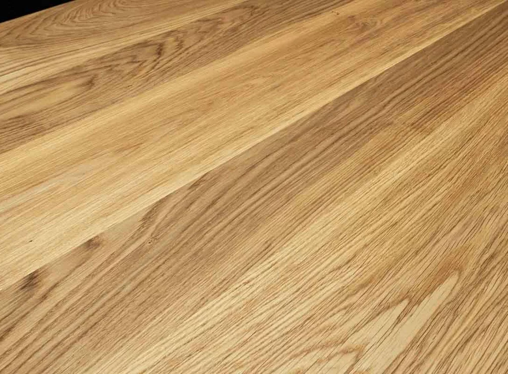 Eichentischplatte aufgedoppelt weitgehend astfrei gefertigt