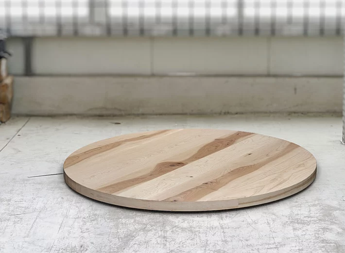 Runde Esstisch Holzplatte aus Ahorn Kernholz 6cm aufgedoppelt