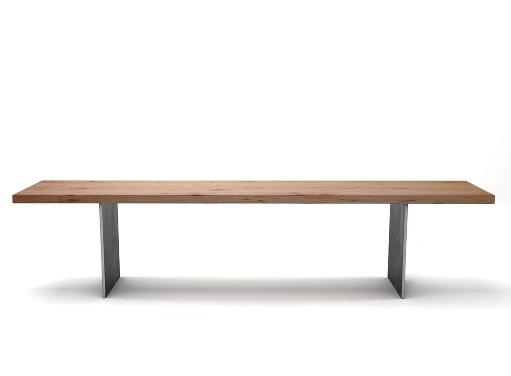 Buchenholz Sitzbank für den Esstisch mit lebhaftem Astanteil nach deinem Maß mit Wangen aus Stahl