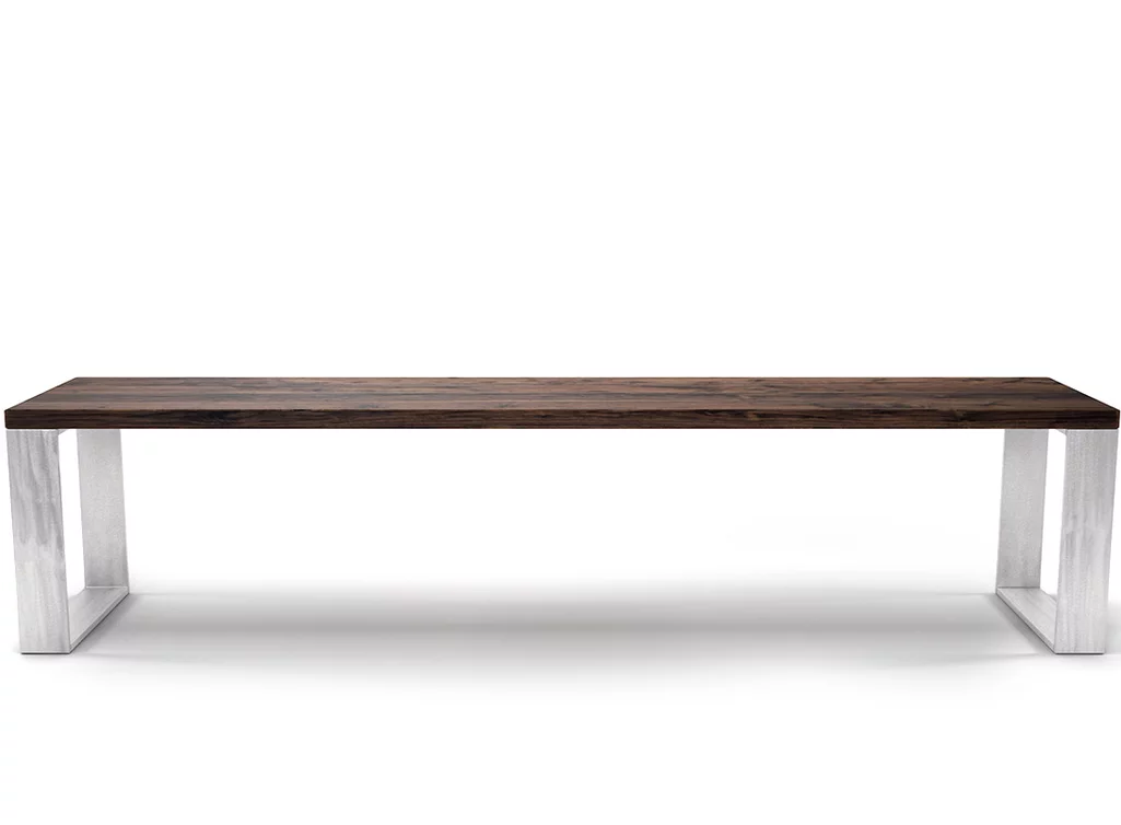 Holzbank aus Nussbaum Ast Massivholz mit Stahlkufen nach Maß gefertigt.