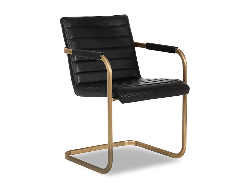 Design Freischwinger aus Echtleder und Messing.