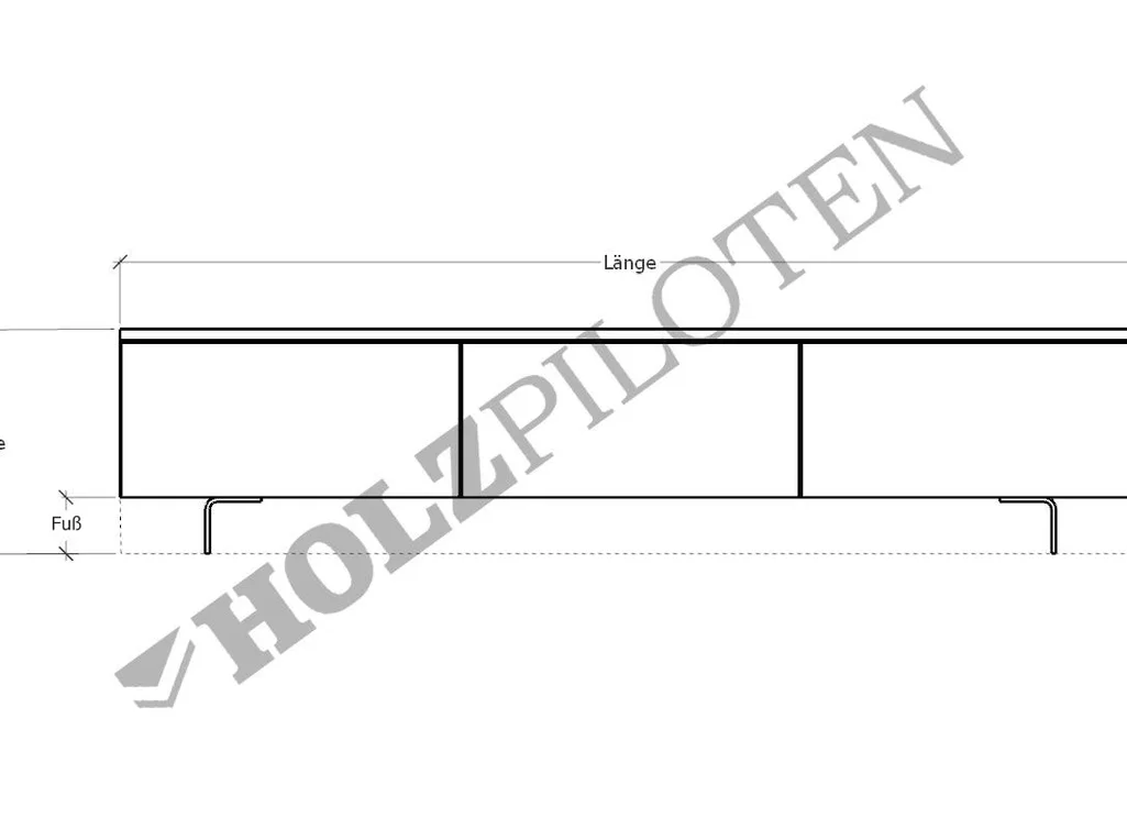 Massives Eiche Lowboard CCM Skizze
