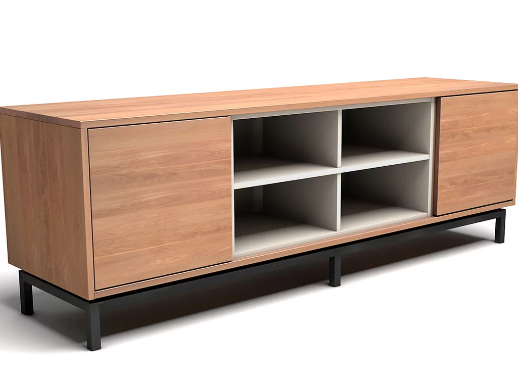 Sideboard in Buche Massivholz mit Fächern aus in farbigen Dekor gefertigt