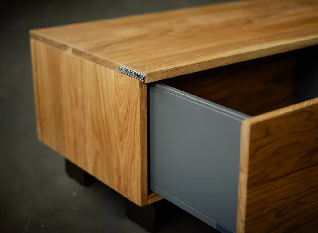 Media Board Eiche Schubkasten aus Pflegeleichter Schichtstoffplatte in Anthrazit Media Board Eiche Schubkasten aus Pflegeleichter Schichtstoffplatte in Anthrazit