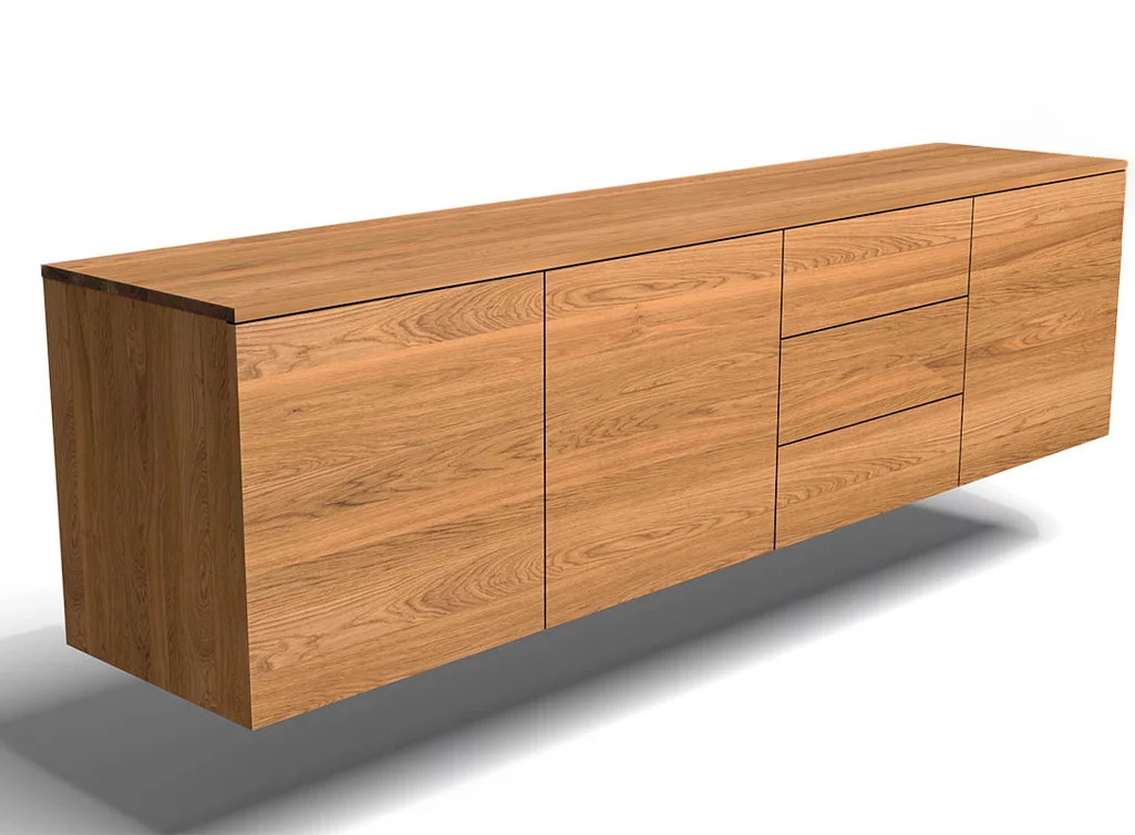 Hängendes Lowboard aus massiver Eiche gefertigt Hängendes Lowboard aus massiver Eiche gefertigt