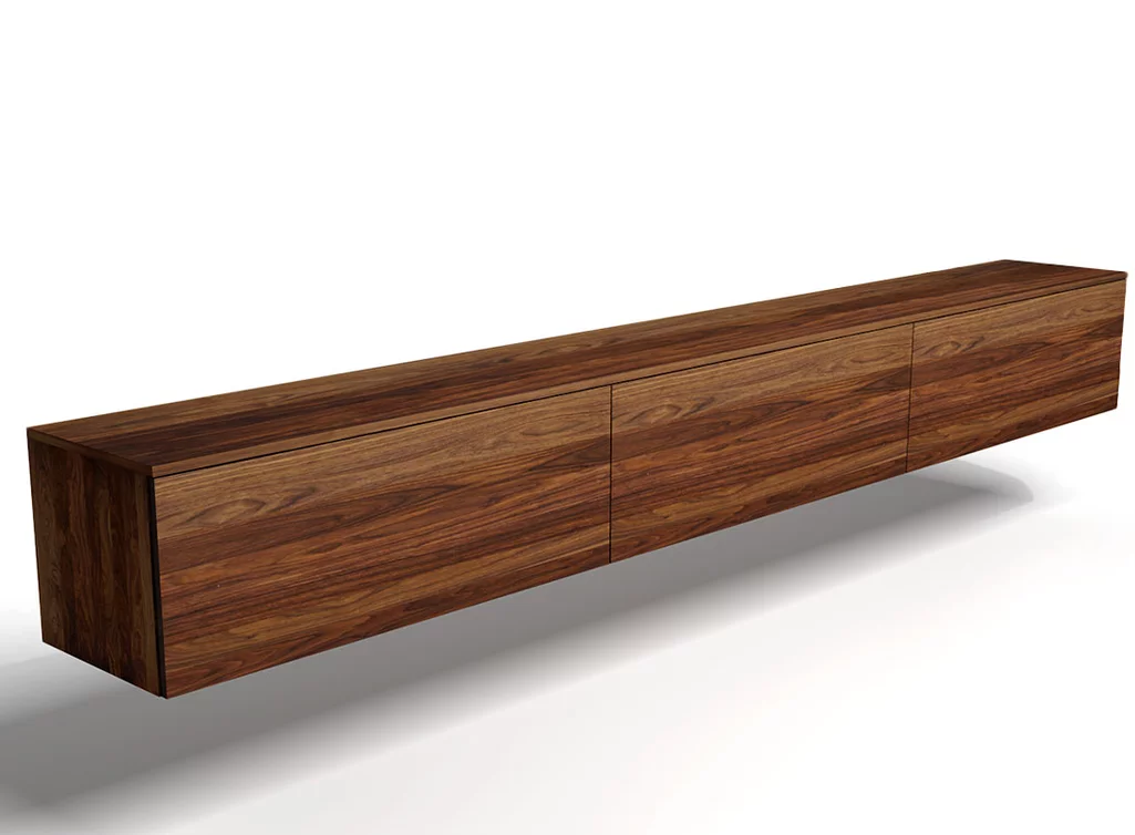 Hängendes Lowboard aus Nussbaumholz auf Maß Hängendes Lowboard aus Nussbaumholz auf Maß