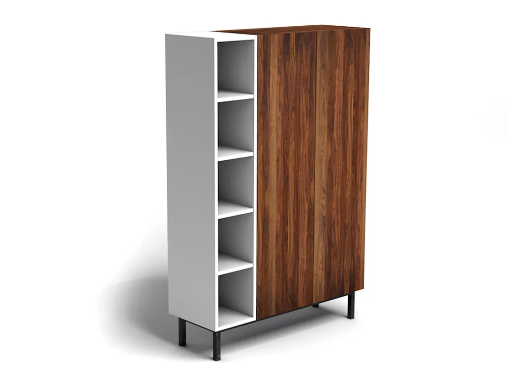 Moderne Hochkommode aus massivem Nussbaumholz