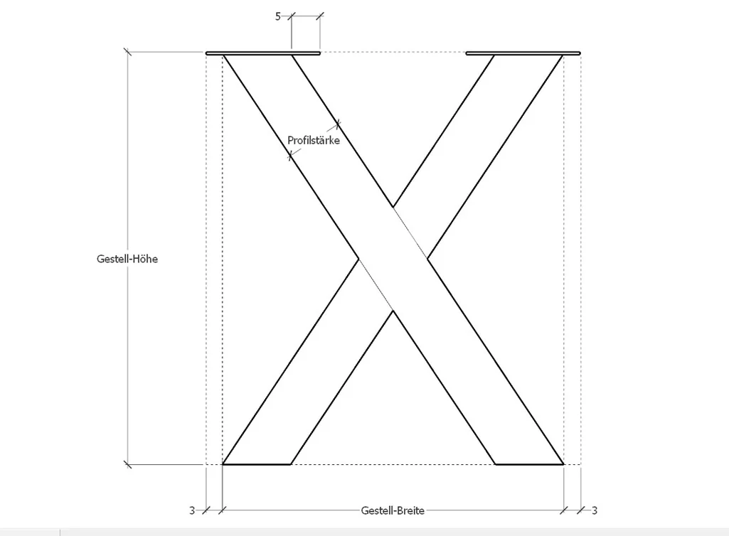 Stahlkreuz Tischgestell Skizze 1 Stahlkreuz Tischgestell Skizze 1