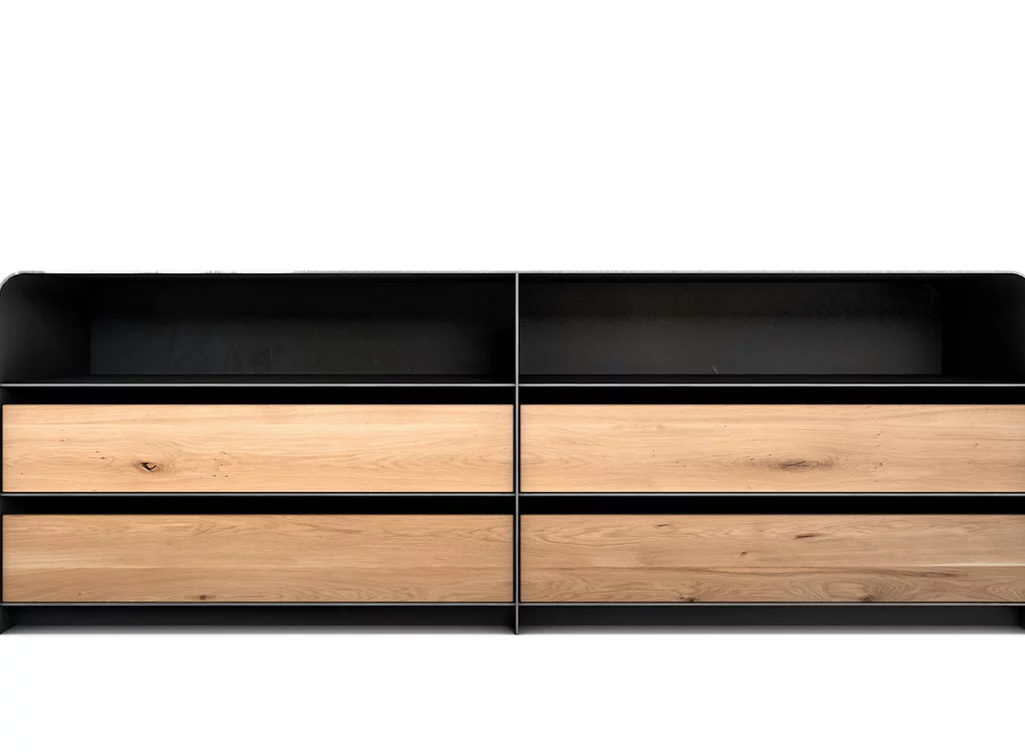 Sideboard Stahl mit 4 Schubladen in Eiche Sideboard Stahl mit 4 Schubladen in Eiche